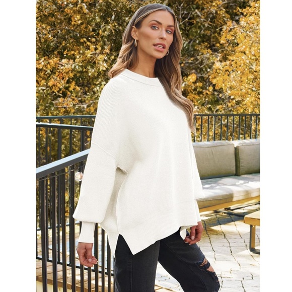 LILLUSORY | Oversized Batwing Sweater Trendy Crewneck Knit Side Slit Pullover - Picture 5 of 10